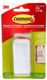 Command 17044-ES Large Canvas Picture Hanger, 3 lb, Plastic, White, Wall Mounting